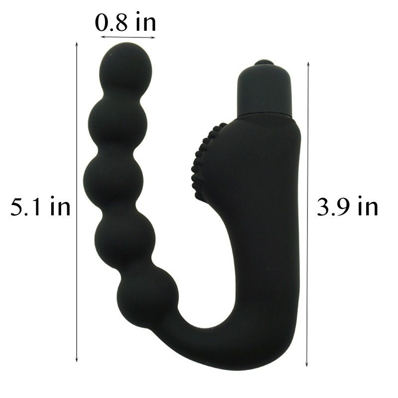 Eros black vibrating anal bead toy showing dimensions 5.1 in length and 0.8 in width for discreet pleasure.