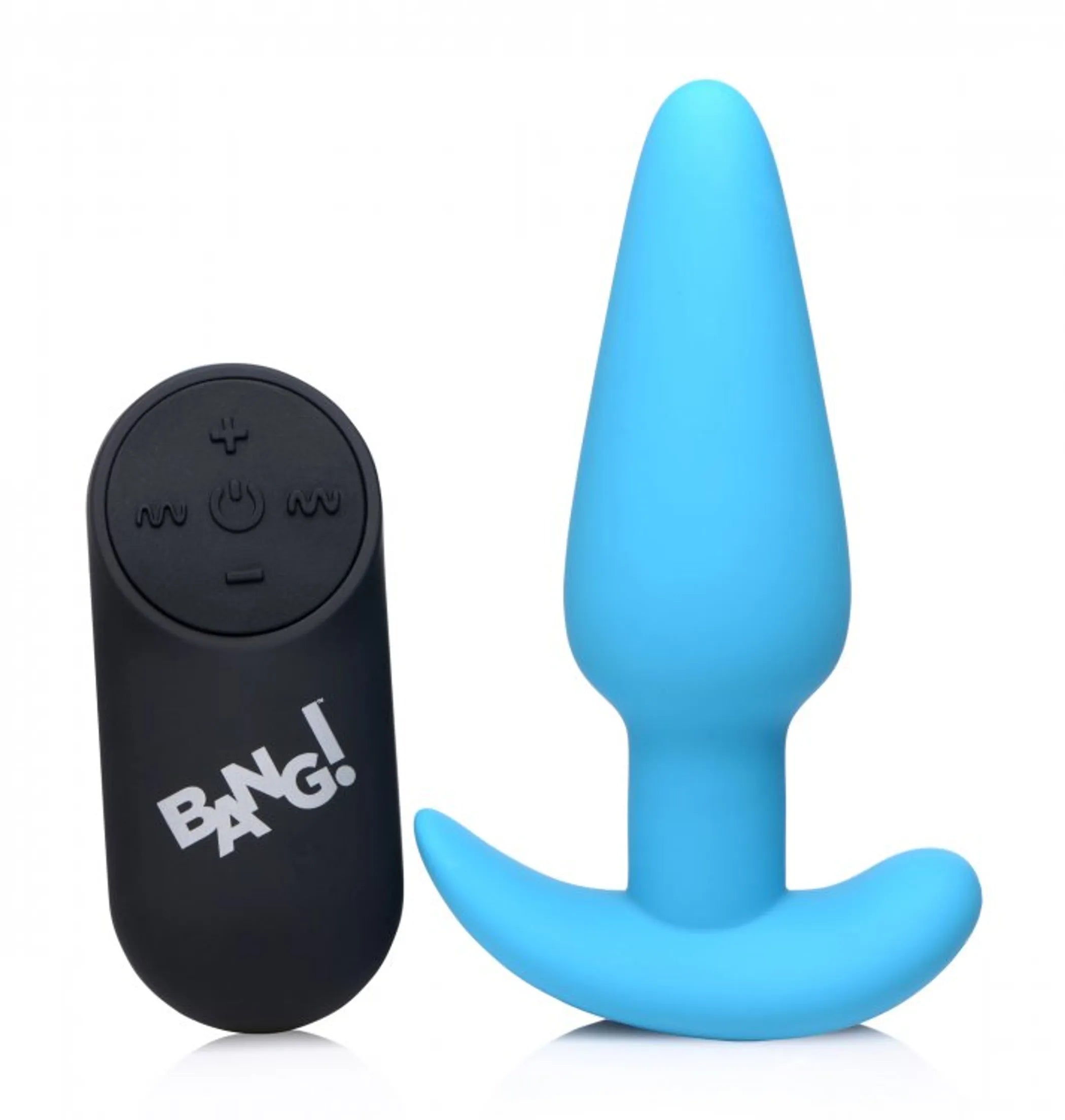 BANG! 21X VIBRATING SILICONE BUTT PLUG W/ REMOTE BLUE