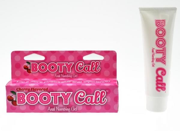 Booty Call Anal Numbing Gel Cherry 1.5oz with packaging and tube for enhanced intimate experiences.
