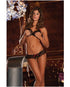 Lace peek-a-boo bra and crotchless panty set displayed on a model, showcasing sexy black lingerie.