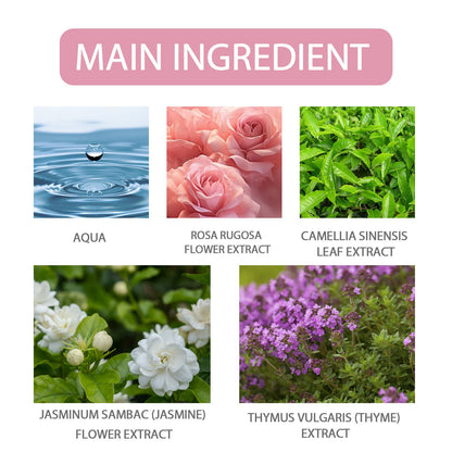 Main ingredients of Roxelis pheromone perfume: aqua, rose flower extract, green tea extract, jasmine flower extract, thyme extract.