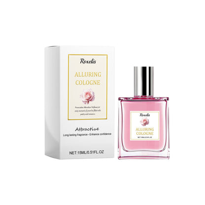 Roxelis long-lasting pheromone perfume for women in a stylish bottle with rose design.